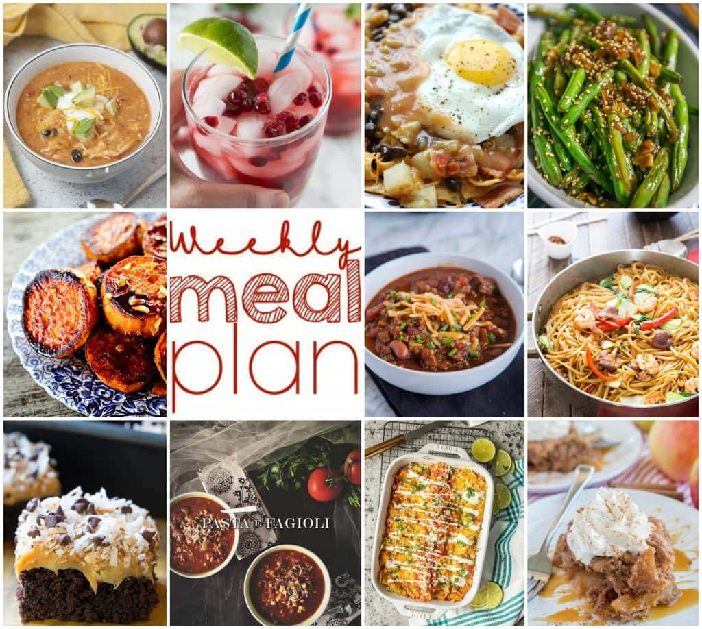 Weekly Meal Plan Week 121 - 10 great bloggers bringing you a full week of recipes including dinner, sides dishes, and desserts!