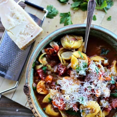 Tortellini Vegetable Soup is an easy and soul soothing weeknight potage brimming with pasta and vegetables.