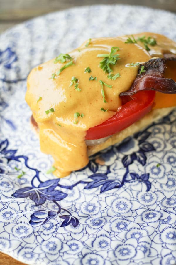 ied sweet onions and toast. This is one incredible vegetarian main dish, but it is next level incredible if you sneak a couple of slices of crisp bacon under the cheese sauce!