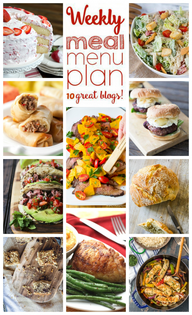 Weekly Meal Plan Week 97 - 10 great bloggers bringing you a full week of recipes including dinner, sides dishes, and desserts!