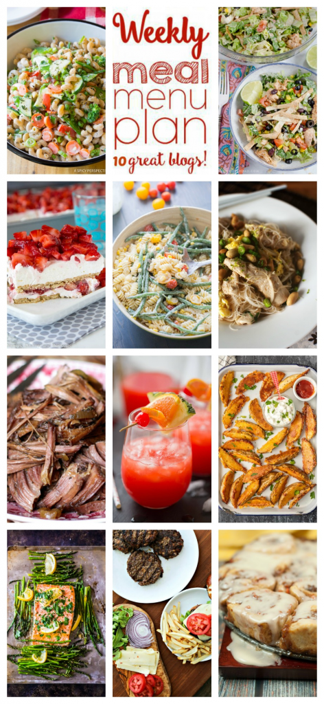 Weekly Meal Plan Week 104 – 10 great bloggers bringing you a full week of recipes including dinner, sides dishes, and desserts!