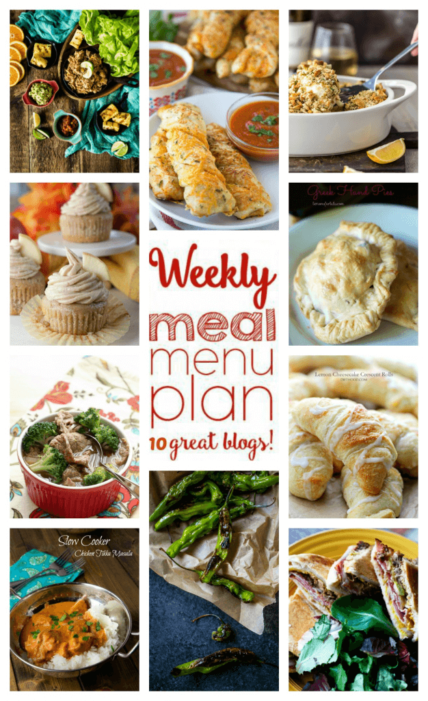 Weekly Meal Plan Week 64 – 10 great bloggers bringing you a full week of recipes including dinner, sides dishes, and desserts!