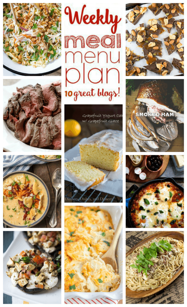 Weekly Meal Plan Week 91 - 10 great bloggers bringing you a full week of recipes including dinner, sides dishes, and desserts!